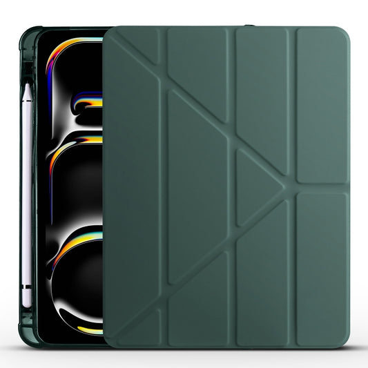 For iPad Pro 13 2024 Multi-folding TPU Leather Smart Tablet Case with Pen Slot(Pine Green) - iPad Pro 13 2024 Cases by buy2fix | Online Shopping UK | buy2fix