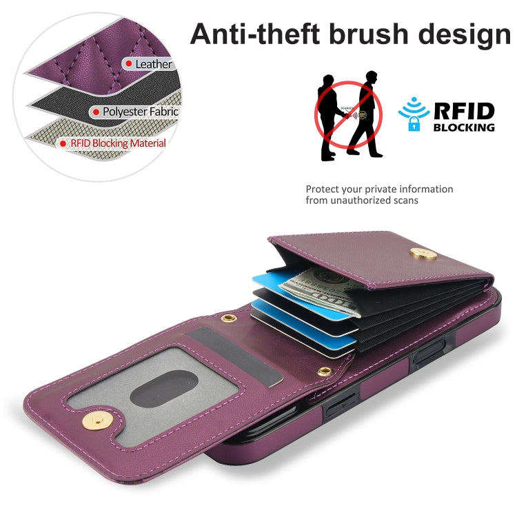 For iPhone 16 Plus YM015 Crossbody Rhombic Card Bag RFID Phone Case(Dark Purple) - iPhone 16 Plus Cases by buy2fix | Online Shopping UK | buy2fix