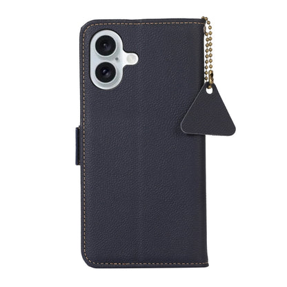 For iPhone 16 Side-Magnetic TJ Genuine Leather RFID Phone Case(Blue) - iPhone 16 Cases by buy2fix | Online Shopping UK | buy2fix