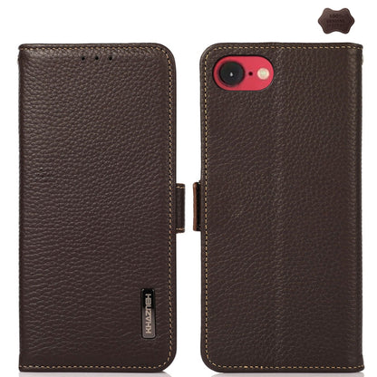 For iPhone SE 2024 KHAZNEH Side-Magnetic Litchi Genuine Leather RFID Case(Brown) - More iPhone Cases by buy2fix | Online Shopping UK | buy2fix