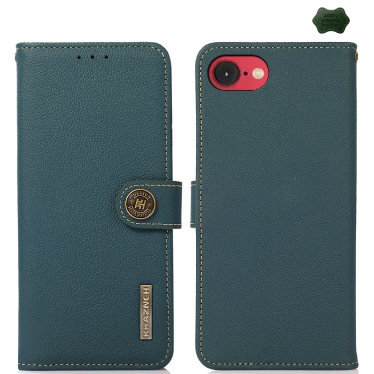 For iPhone SE 2024 KHAZNEH Custer Genuine Leather RFID Phone Case(Green) - More iPhone Cases by buy2fix | Online Shopping UK | buy2fix