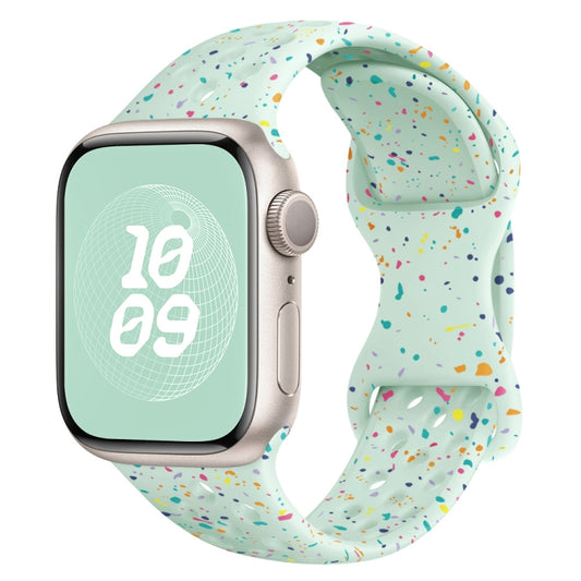 For Apple Watch Series 3 42mm Hole Style Butterfly Buckle Camouflage Silicone Watch Band(Light Mint) - Watch Bands by buy2fix | Online Shopping UK | buy2fix