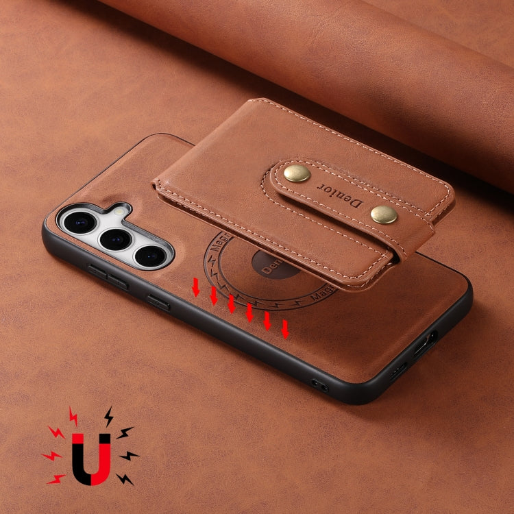 For Samsung Galaxy S24+ 5G Denior D14 NK Retro Pattern MagSafe Magnetic Card Holder Leather Phone Case(Brown) - Galaxy S24+ 5G Cases by Denior | Online Shopping UK | buy2fix