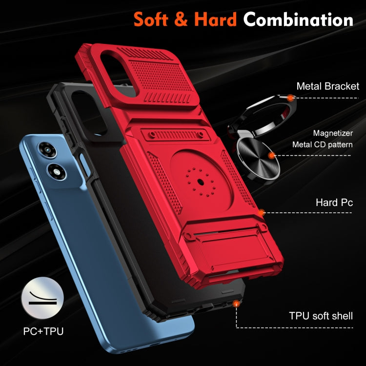 For Motorola Moto G Play 4G 2024 TPU+PC Shockproof Card Phone Case with Metal Ring Holder(Red) - Motorola Cases by buy2fix | Online Shopping UK | buy2fix