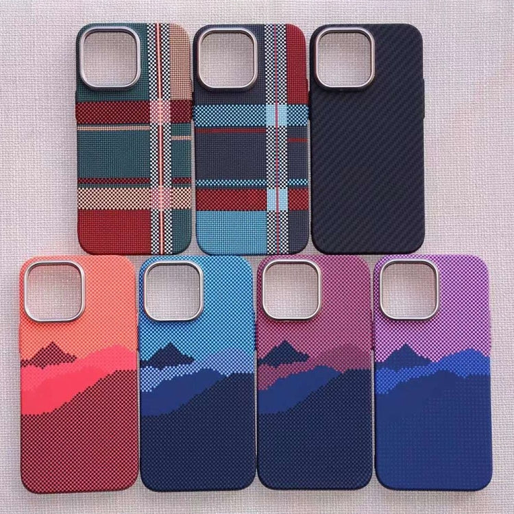 For iPhone 15 Kevlar Carbon Fiber Texture MagSafe Magnetic Phone Case(Red Blue Checkered) - iPhone 15 Cases by buy2fix | Online Shopping UK | buy2fix