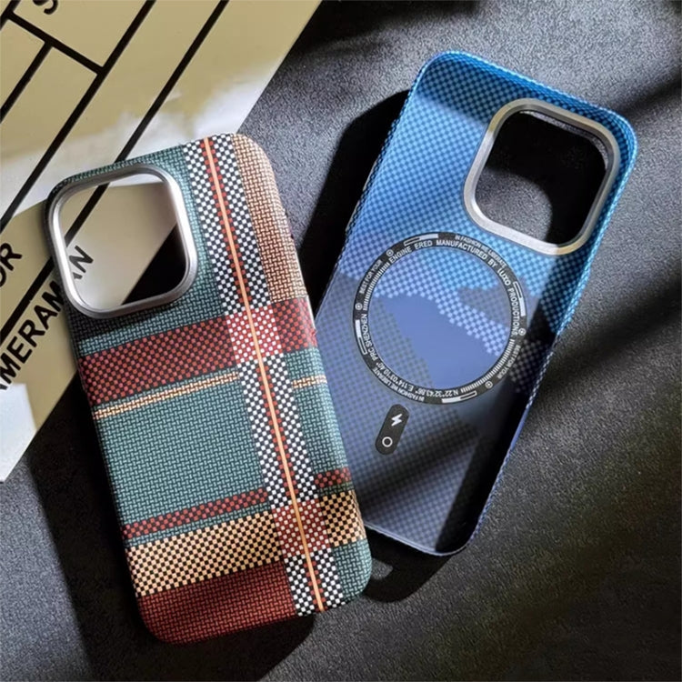 For iPhone 12 Pro Kevlar Carbon Fiber Texture MagSafe Magnetic Phone Case(Red Blue Checkered) - iPhone 12 / 12 Pro Cases by buy2fix | Online Shopping UK | buy2fix