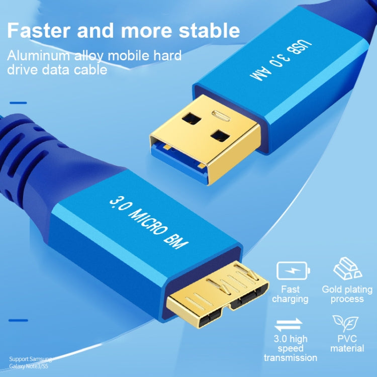 USB 3.0 Male To Micro USB 3.0 Male Braided Cable, Length:0.3m(Blue) - USB 3.0 by buy2fix | Online Shopping UK | buy2fix