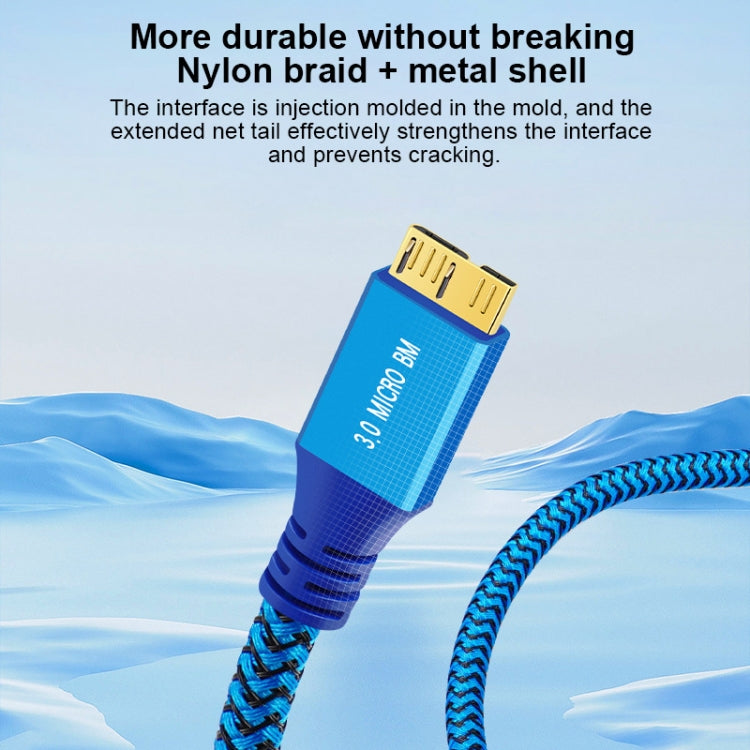 USB 3.0 Male To Micro USB 3.0 Male Braided Cable, Length:0.6m(Blue) - USB 3.0 by buy2fix | Online Shopping UK | buy2fix