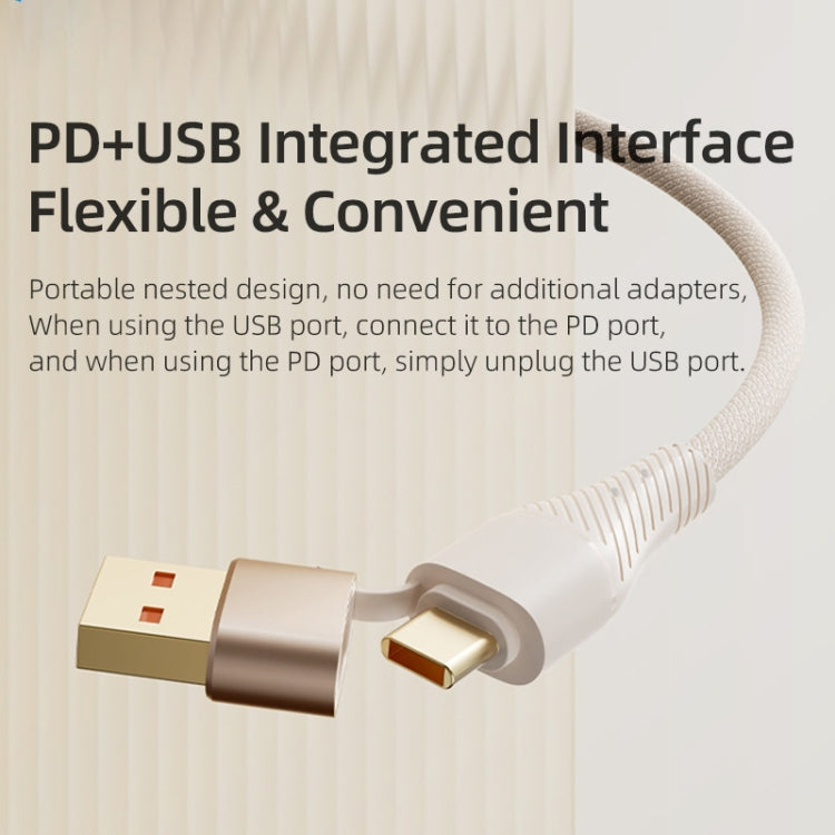 ROCK G20 Two to Three 5A USB+Type-C to 8 Pin+Type-C+Micro USB Fast Charging Data Cable, Length: 1.5m(Beige) - Multifunction Cable by ROCK | Online Shopping UK | buy2fix