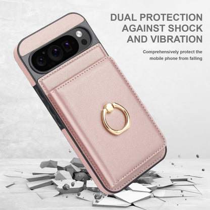 For Google Pixel 9 RFID Anti-theft Card Ring Holder Phone Case(Rose Gold) - Google Cases by buy2fix | Online Shopping UK | buy2fix