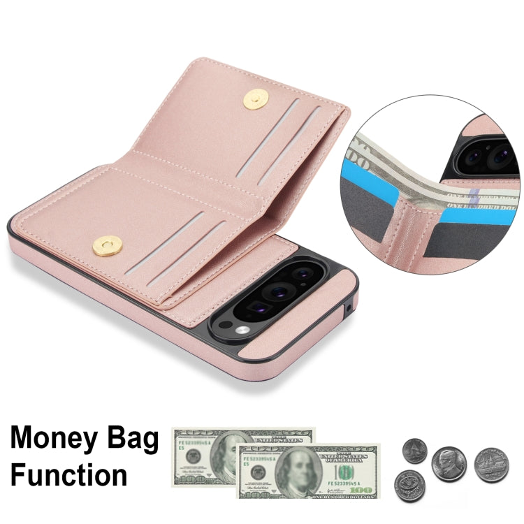 For Google Pixel 9 RFID Anti-theft Card Ring Holder Phone Case(Rose Gold) - Google Cases by buy2fix | Online Shopping UK | buy2fix