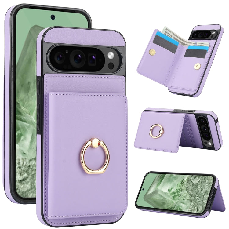 For Google Pixel 9 RFID Anti-theft Card Ring Holder Phone Case(Purple) - Google Cases by buy2fix | Online Shopping UK | buy2fix