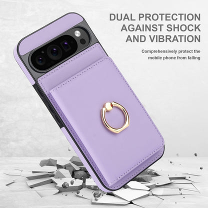 For Google Pixel 9 RFID Anti-theft Card Ring Holder Phone Case(Purple) - Google Cases by buy2fix | Online Shopping UK | buy2fix