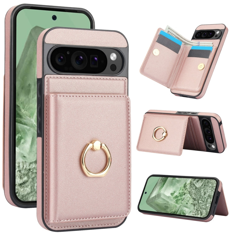 For Google Pixel 9 Pro XL RFID Anti-theft Card Ring Holder Phone Case(Rose Gold) - Google Cases by buy2fix | Online Shopping UK | buy2fix