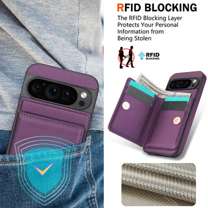 For Google Pixel 9 Pro XL RFID Anti-theft Card Ring Holder Phone Case(Dark Purple) - Google Cases by buy2fix | Online Shopping UK | buy2fix