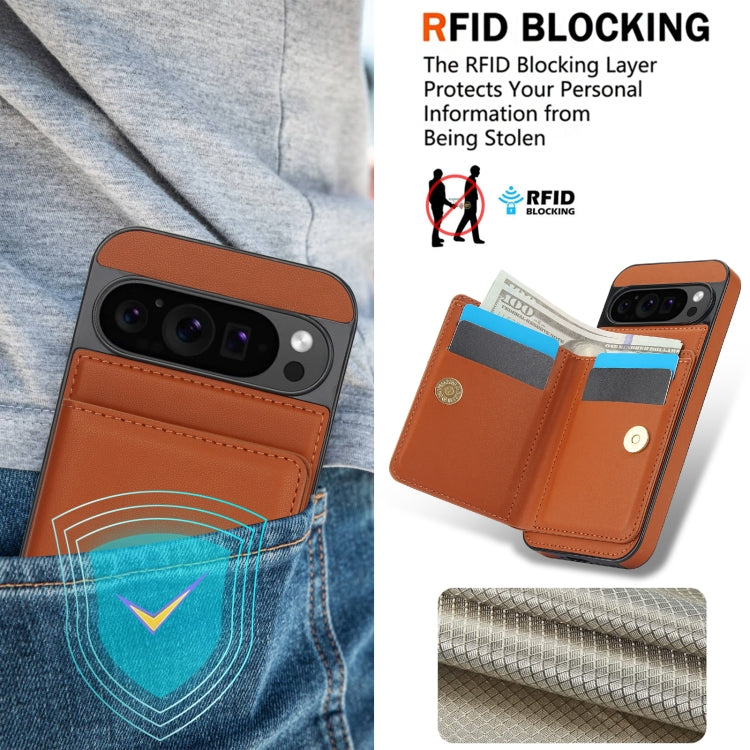 For Google Pixel 9 Pro XL RFID Anti-theft Card Ring Holder Phone Case(Brown) - Google Cases by buy2fix | Online Shopping UK | buy2fix