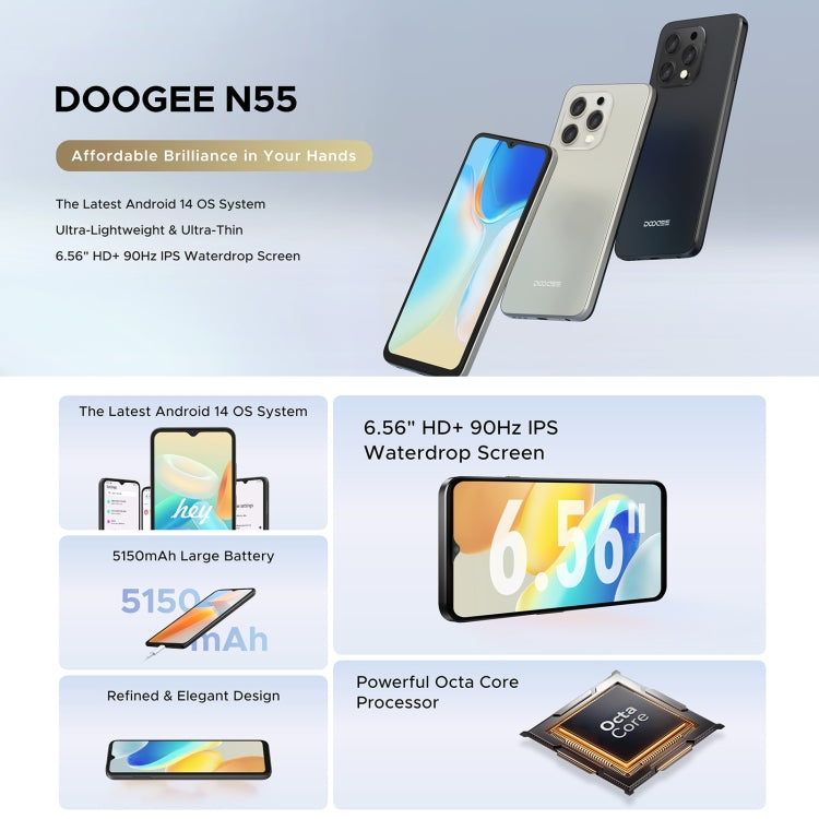 [HK Warehouse] DOOGEE N55, 4GB+128GB, 6.56 inch Android 14 Spreadtrum T606 Octa Core, Network: 4G(Natural) - DOOGEE by DOOGEE | Online Shopping UK | buy2fix