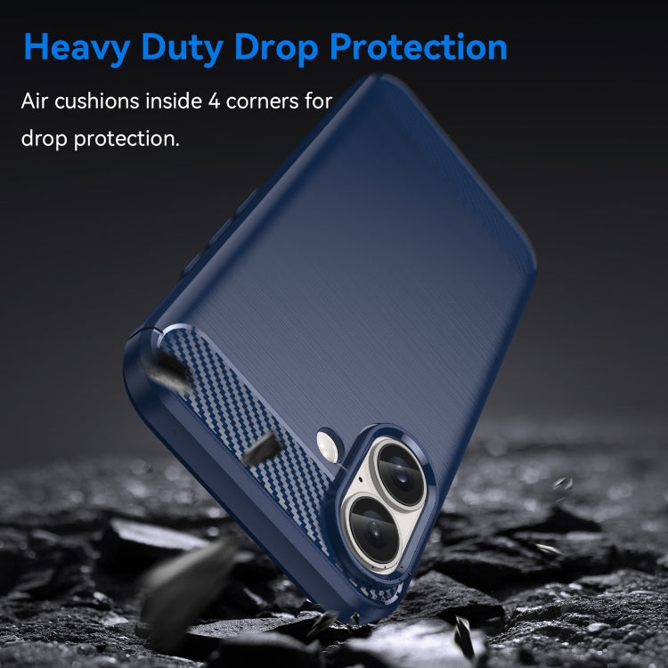 For iPhone 16 Plus Brushed Texture Carbon Fiber TPU Phone Case(Blue) - iPhone 16 Plus Cases by buy2fix | Online Shopping UK | buy2fix