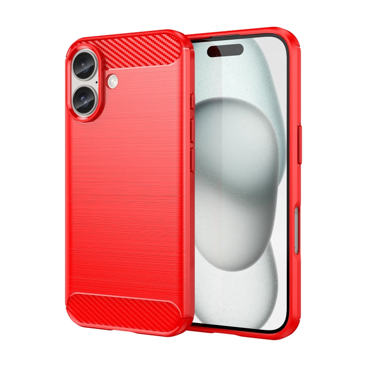 For iPhone 16 Plus Brushed Texture Carbon Fiber TPU Phone Case(Red) - iPhone 16 Plus Cases by buy2fix | Online Shopping UK | buy2fix