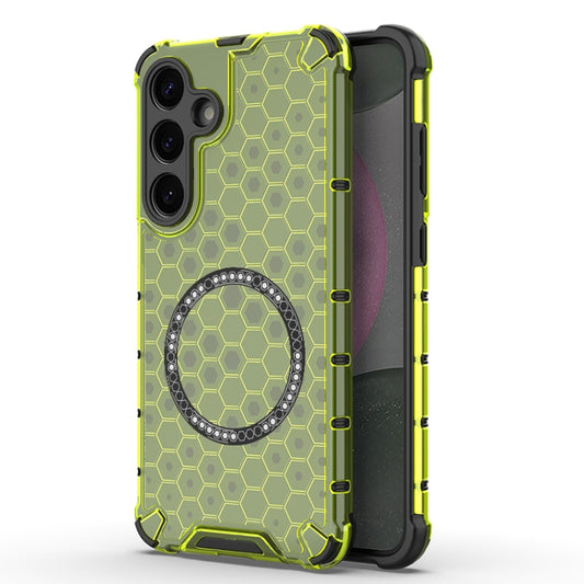 or Samsung Galaxy S25+ 5G Honeycomb Magnetic Ring Shockproof Phone Case(Green) - Galaxy S25+ 5G Cases by buy2fix | Online Shopping UK | buy2fix