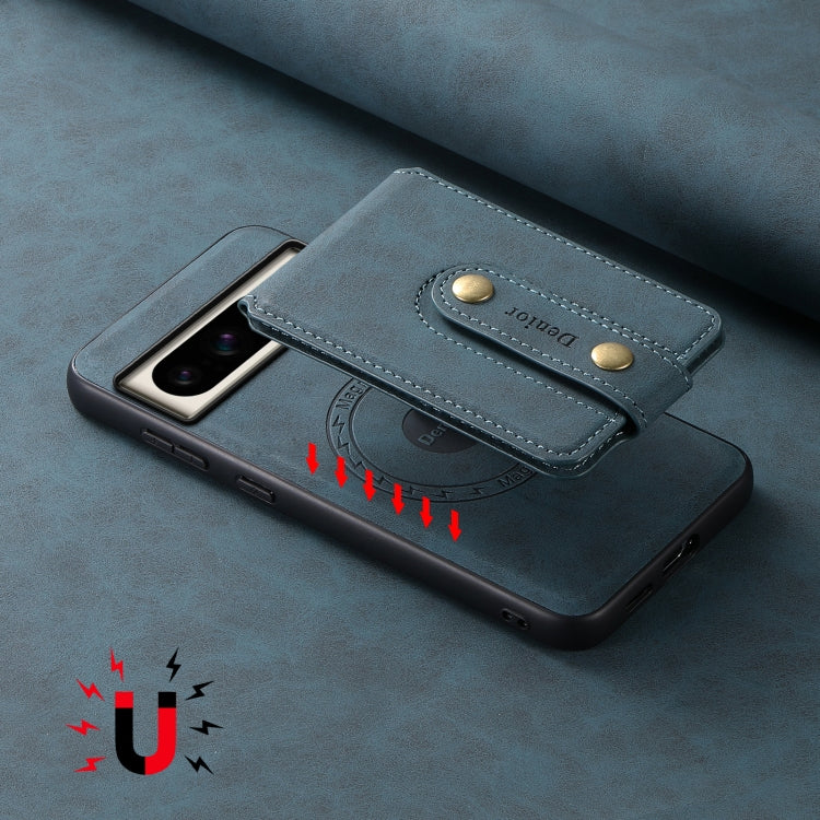 For Google Pixel 8 Pro Denior D14 NK Retro Pattern MagSafe Magnetic Card Holder Leather Phone Case(Blue) - Google Cases by Denior | Online Shopping UK | buy2fix