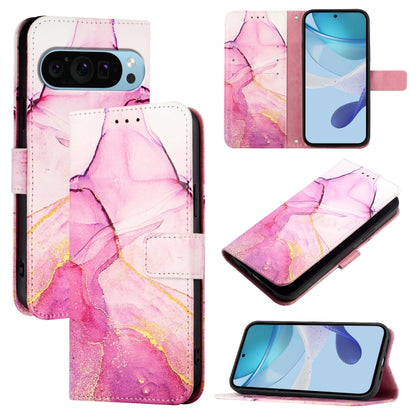 For Google Pixel 9 PT003 Marble Pattern Flip Leather Phone Case(Pink Purple Gold) - Google Cases by buy2fix | Online Shopping UK | buy2fix