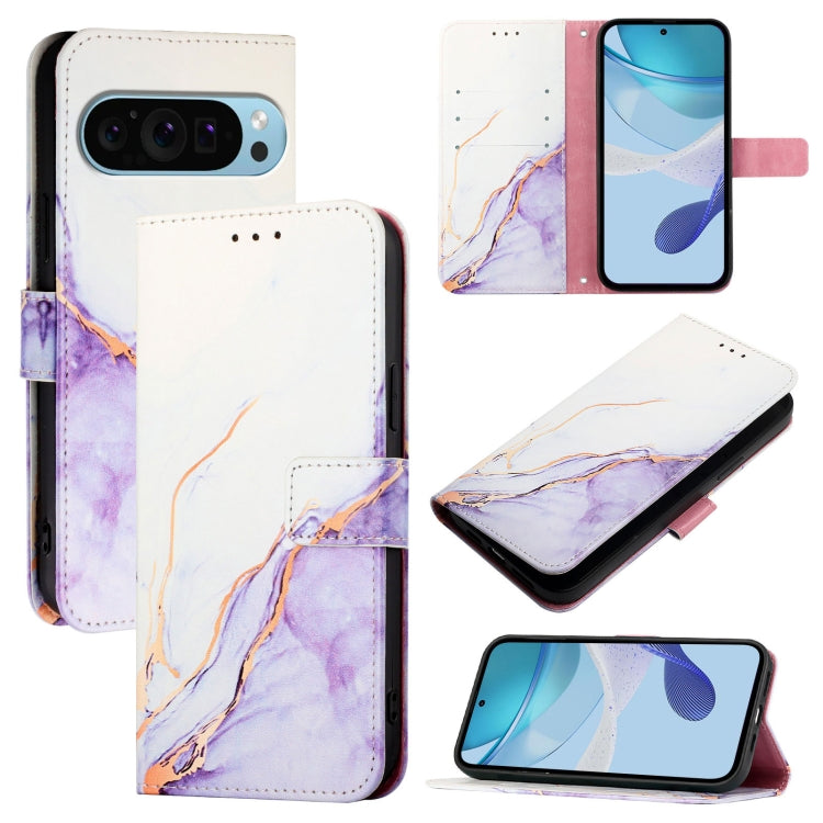 For Google Pixel 9 Pro XL PT003 Marble Pattern Flip Leather Phone Case(White Purple) - Google Cases by buy2fix | Online Shopping UK | buy2fix