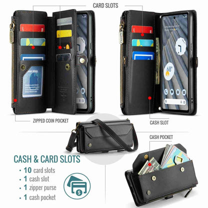 For Google Pixel 7a CaseMe C36 Card Slots Zipper Wallet RFID Anti-theft Leather Phone Case(Black) - Google Cases by CaseMe | Online Shopping UK | buy2fix