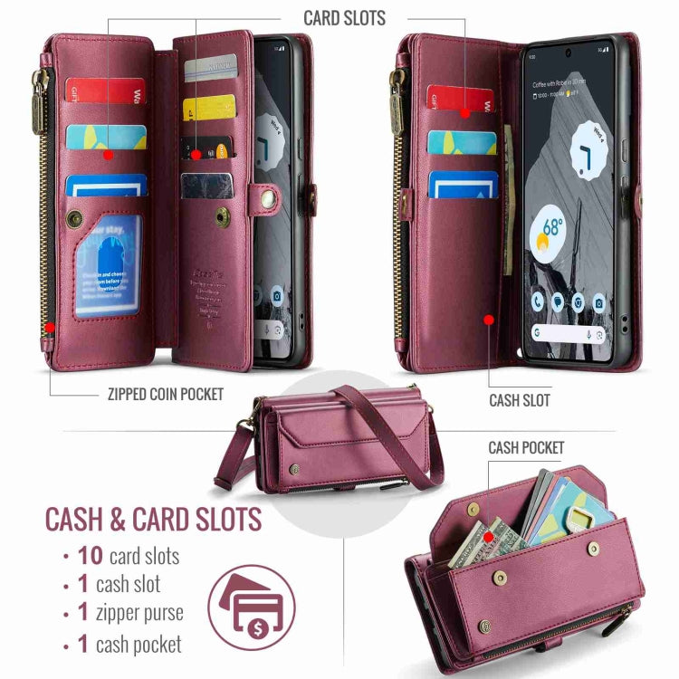 For Google Pixel 8 Pro CaseMe C36 Card Slots Zipper Wallet RFID Anti-theft Leather Phone Case(Wine Red) - Google Cases by CaseMe | Online Shopping UK | buy2fix