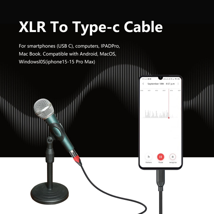 TY03RE Type-C Male to XLR Female Audio Cable for Dynamic Microphone, Length:2m(Black) - Microphone Audio Cable & Connector by buy2fix | Online Shopping UK | buy2fix