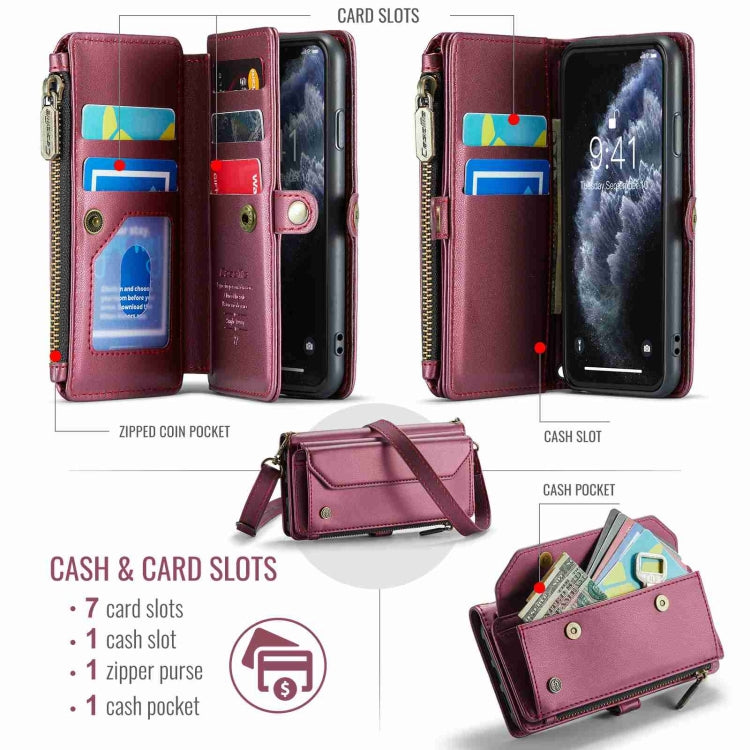 For iPhone 11 Pro Max CaseMe C36 Card Slots Zipper Wallet RFID Anti-theft Leather Phone Case(Wine Red) - iPhone 11 Pro Max Cases by CaseMe | Online Shopping UK | buy2fix