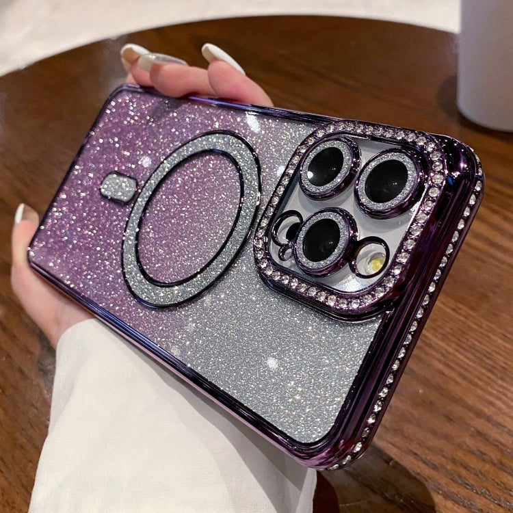 For iPhone 11 Pro Max Diamond Gradient Glitter Plated MagSafe Phone Case(Purple) - iPhone 11 Pro Max Cases by buy2fix | Online Shopping UK | buy2fix