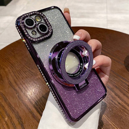 For iPhone 14 Plus Gradient Glitter Diamond Plated Holder Magsafe Phone Case(Purple) - iPhone 14 Plus Cases by buy2fix | Online Shopping UK | buy2fix