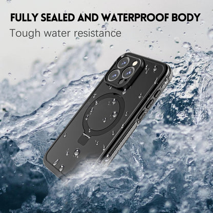 For iPhone 15 Pro RedPepper IP68 Waterproof MagSafe Magnetic Holder Phone Case(Black Grey) - iPhone 15 Pro Cases by RedPepper | Online Shopping UK | buy2fix