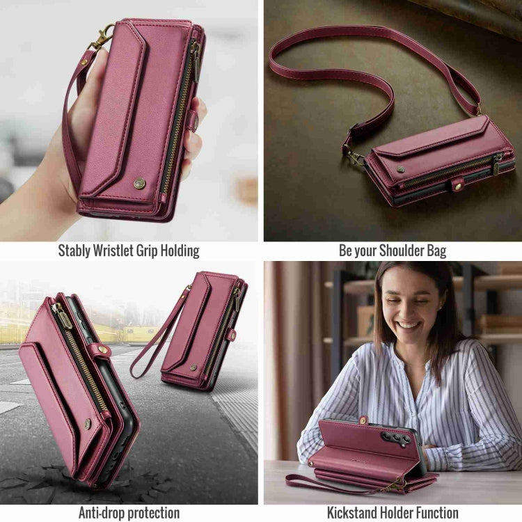 For Samsung Galaxy A14 5G / 4G CaseMe C36 Card Slots Zipper Wallet RFID Anti-theft Leather Phone Case(Wine Red) - Galaxy Phone Cases by CaseMe | Online Shopping UK | buy2fix