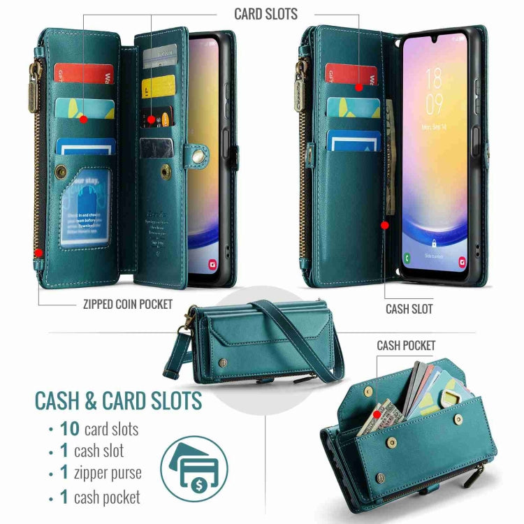 For Samsung Galaxy A25 CaseMe C36 Card Slots Zipper Wallet RFID Anti-theft Leather Phone Case(Blue-green) - Galaxy Phone Cases by CaseMe | Online Shopping UK | buy2fix