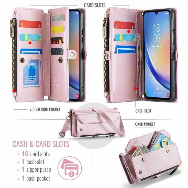 For Samsung Galaxy A34 5G CaseMe C36 Card Slots Zipper Wallet RFID Anti-theft Leather Phone Case(Pink) - Galaxy Phone Cases by CaseMe | Online Shopping UK | buy2fix