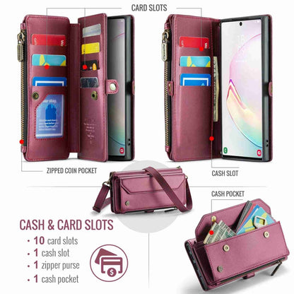 For Samsung Galaxy Note10+ CaseMe C36 Card Slots Zipper Wallet RFID Anti-theft Leather Phone Case(Wine Red) - Galaxy Phone Cases by CaseMe | Online Shopping UK | buy2fix