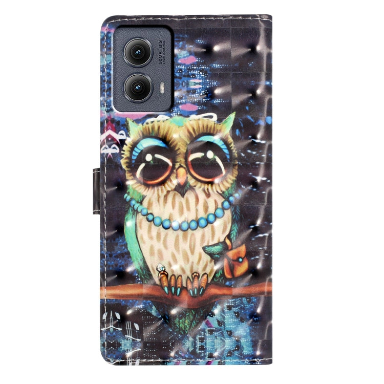 For Motorola Edge 2024 3D Pattern Leather Phone Case(Big-eyed owl) - Motorola Cases by buy2fix | Online Shopping UK | buy2fix