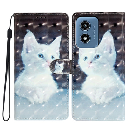 For Motorola Moto G Play 2024 3D Pattern Leather Phone Case(White Cat) - Motorola Cases by buy2fix | Online Shopping UK | buy2fix