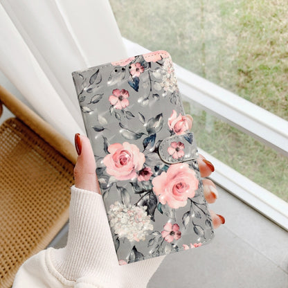 For Google Pixel 9 / 9 Pro 3D Pattern Leather Phone Case(Gray Base Flower) - Google Cases by buy2fix | Online Shopping UK | buy2fix