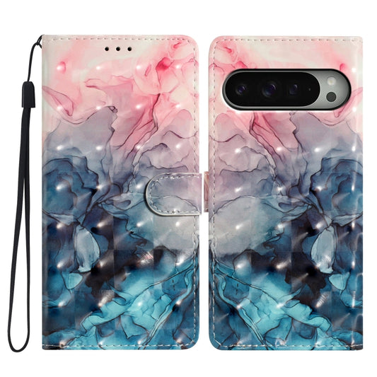 For Google Pixel 9 Pro XL 3D Pattern Leather Phone Case(3D Pink Blue Marble) - Google Cases by buy2fix | Online Shopping UK | buy2fix