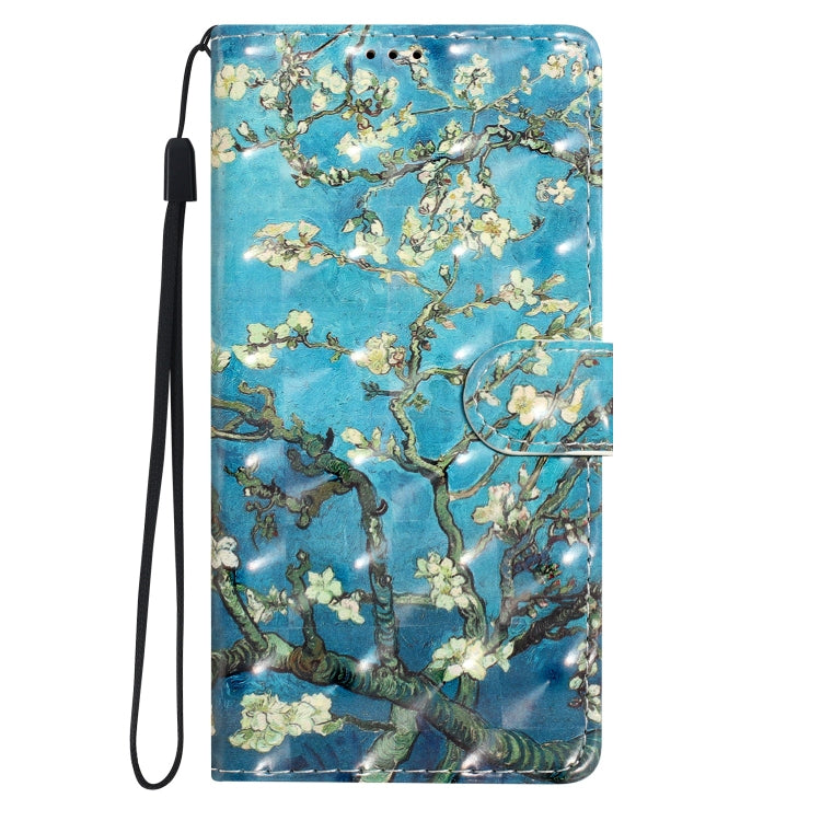 For Google Pixel 9 Pro XL 3D Pattern Leather Phone Case(Blue Base Apricot Flower) - Google Cases by buy2fix | Online Shopping UK | buy2fix