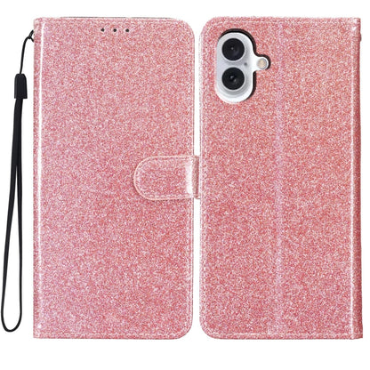 For iPhone 16 Glitter Powder Flip Leather Phone Case(Rose Gold) - iPhone 16 Cases by buy2fix | Online Shopping UK | buy2fix