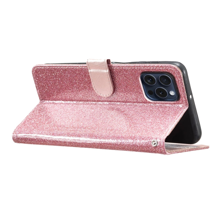 For iPhone 16 Pro Glitter Powder Flip Leather Phone Case(Rose Gold) - iPhone 16 Pro Cases by buy2fix | Online Shopping UK | buy2fix