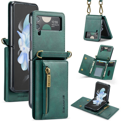 For Samsung Galaxy Z Flip3 5G DG.MING M5 Series Zip RFID Multi Card Detachable Leather Phone Case with Long Lanyard(Green) - Galaxy Phone Cases by DG.MING | Online Shopping UK | buy2fix