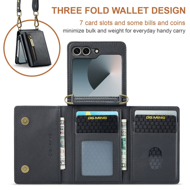 For Samsung Galaxy Z Flip6 DG.MING M5 Series Zip RFID Multi Card Detachable Leather Phone Case with Long Lanyard(Black) - Galaxy Z Flip6 5G Cases by DG.MING | Online Shopping UK | buy2fix