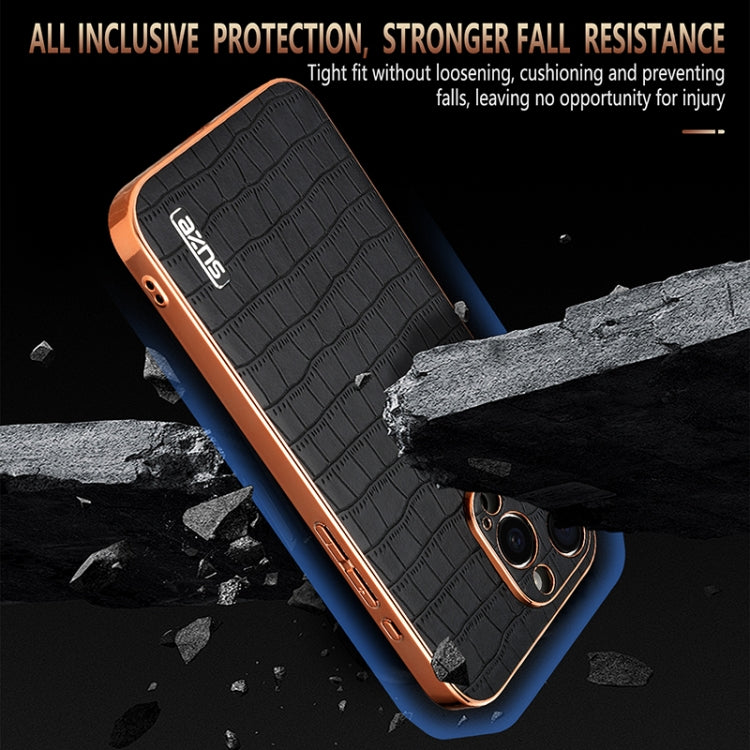 For iPhone 16 Pro Max AZNS Electroplated Frame Crocodile Texture Full Coverage Phone Case(Black) - iPhone 16 Pro Max Cases by AZNS | Online Shopping UK | buy2fix