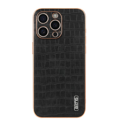 For iPhone 16 Pro AZNS Electroplated Frame Crocodile Texture Full Coverage Phone Case(Black) - iPhone 16 Pro Cases by AZNS | Online Shopping UK | buy2fix