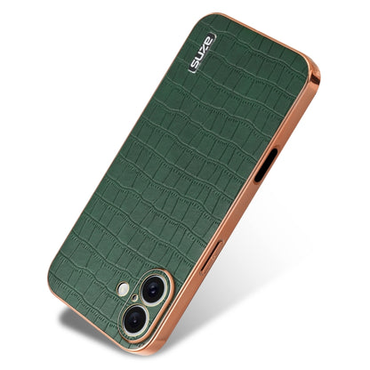 For iPhone 16 AZNS Electroplated Frame Crocodile Texture Full Coverage Phone Case(Green) - iPhone 16 Cases by AZNS | Online Shopping UK | buy2fix